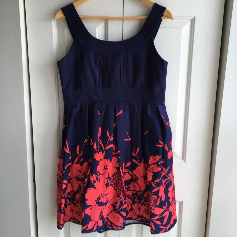 Navy and coral tank dress